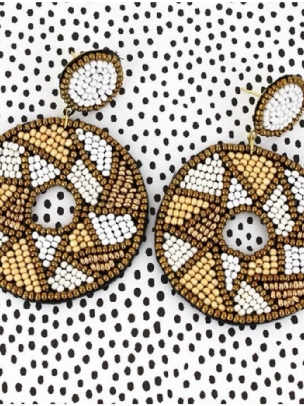 Gold & White Seed Bead Circle Earrings | Lightweight | NWT